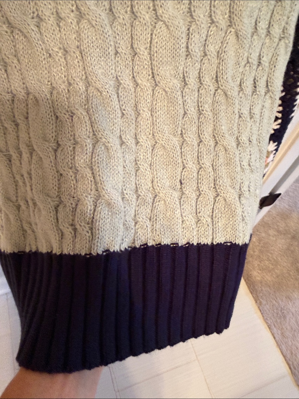 DAVI & DANI Navy and Light Blue Crochet Floral Sleeve Cable Knit Sweater - Picture 8 of 16